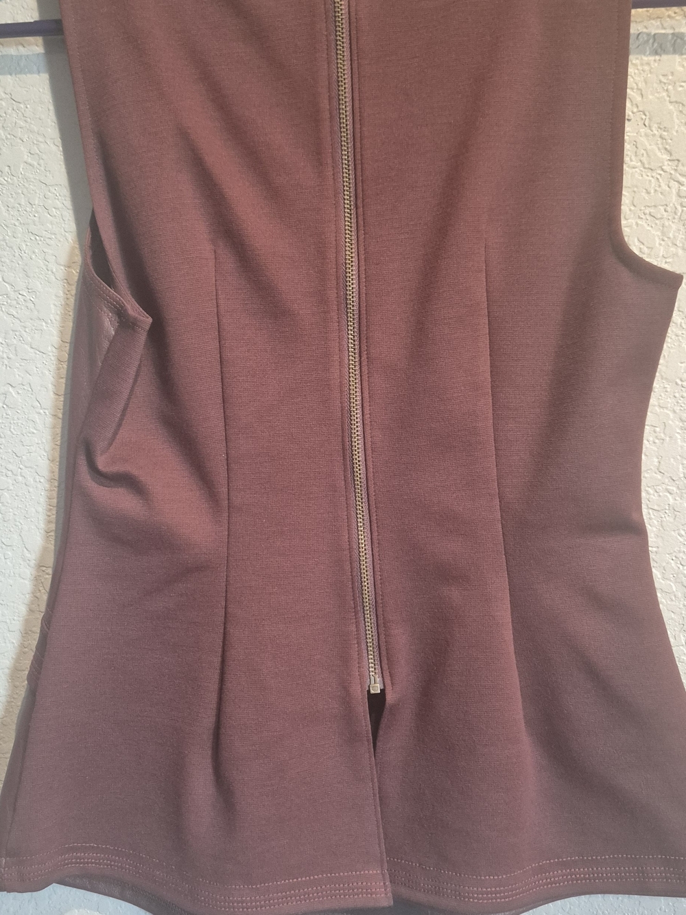BCBG Leather-Look Zip-Front Top in Deep Brown